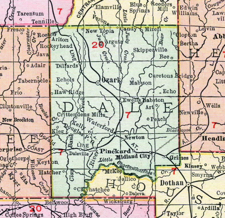 Dale County Gis Map Dale County, Alabama, Map, 1911, Ozark, Midland City, Daleville