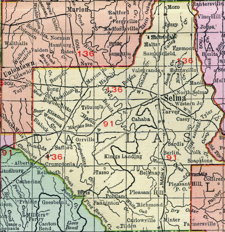 Dallas County Alabama Map Dallas County, Alabama, Map, 1911, Selma, Orrville, Burnsville