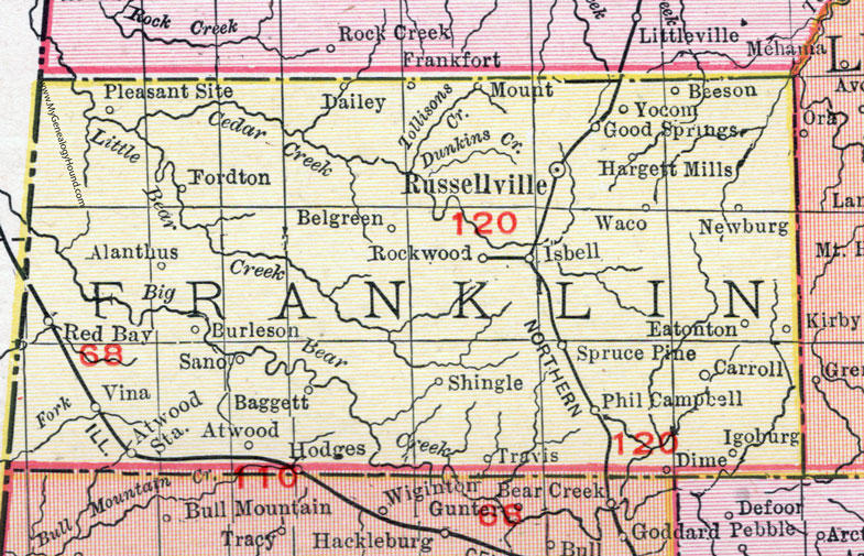 Franklin County Alabama Map Franklin County, Alabama, Map, 1911, Russellville, Red Bay, Phil Campbell