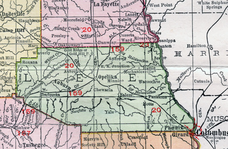 Lee County Alabama Map 1911 Opelika Phenix City Auburn Loachapoka