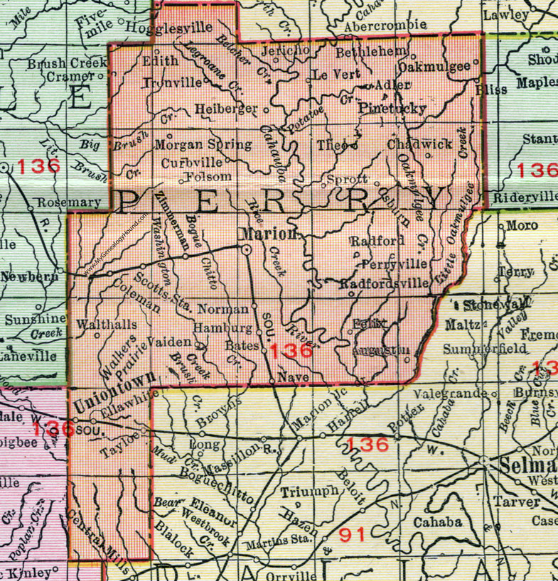 Perry County, Alabama, Map, 1911, Marion, Uniontown, Heiberger, Sprott
