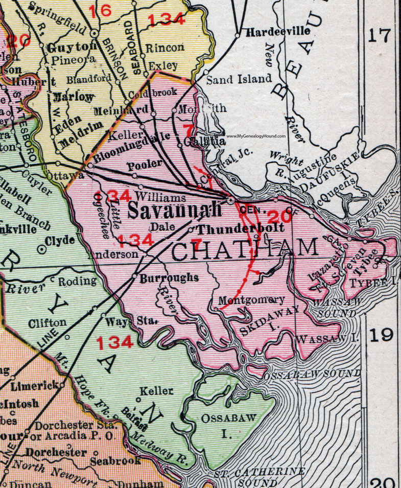 Chatham County Georgia 1911 Map Rand McNally Savannah Montgomery