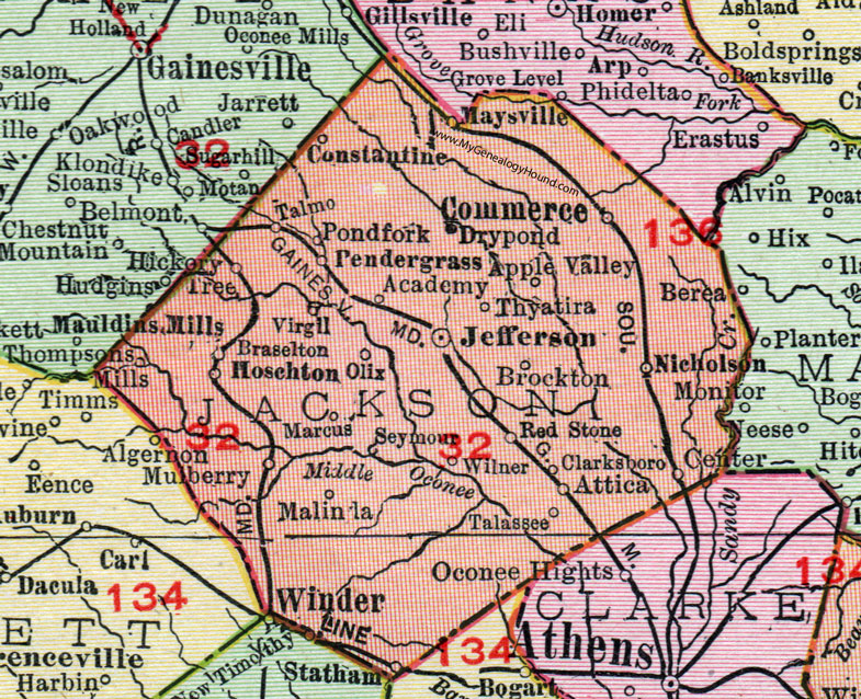 Jackson County Georgia 1911 Map Jefferson Commerce Maysville