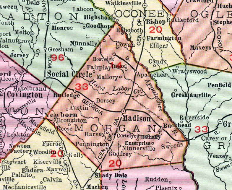 County, 1911, Map, Madison, Rutledge, Buckhead, Swords