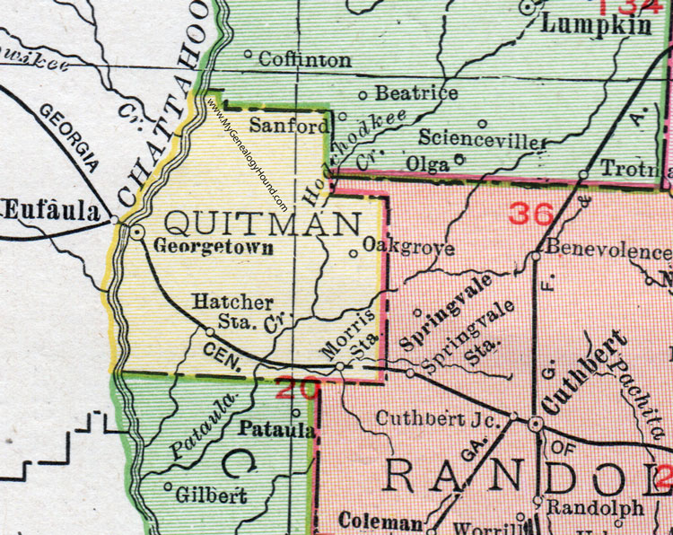 Quitman County, Georgia, 1911, Map, Georgetown, Hatcher Station, Morris Station, Oakgrove
