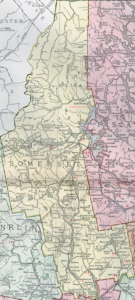 Somerset County Maine Map Skowhegan Fairfield Madison