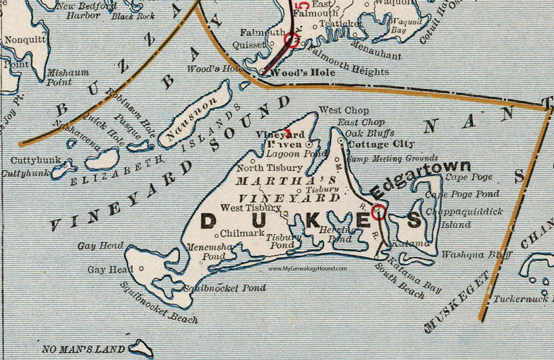 Dukes County, Massachusetts, 1901, Map, Cram, Edgartown, Martha's Vineyard, Cottage City, Vineyard Haven, Chilmark, Gay Head, North Tisbury, South Beach, West Chop, Cuttyhunk, West Tisbury, MA