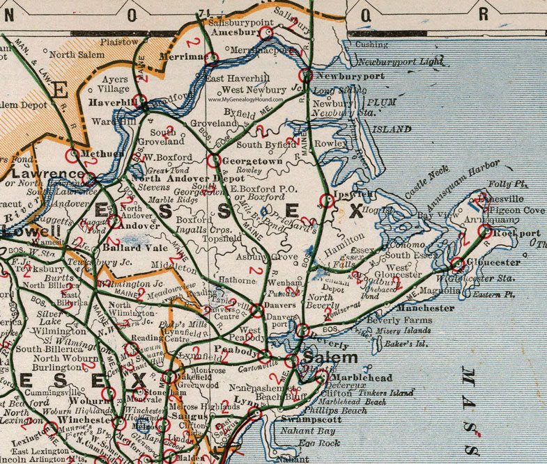 Essex County, Massachusetts, 1901, Map, Cram, Lawrence, Salem, Gloucester, Marblehead, Rockport, Manchester, Marblehead, Ipswich, Danvers, Peabody, North Andover, Methuen, Newburyport, Amesbury, MA