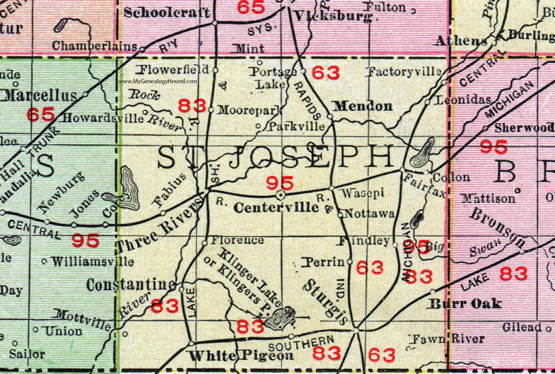 St Joseph County Michigan 1911 Map Rand McNally Centreville