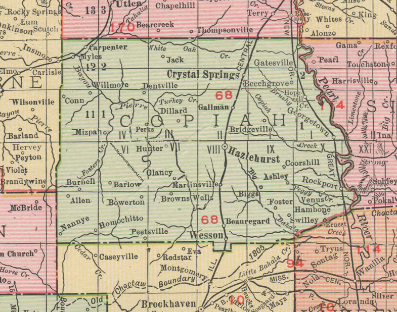 Copiah County Mississippi Digital Zip Code Map Gambaran