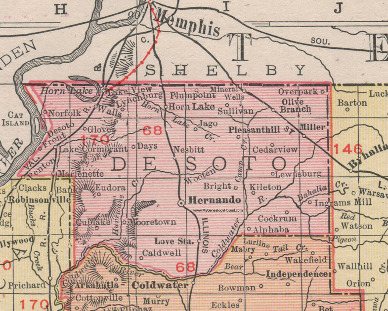 DeSoto County Mississippi 1911 Map Rand McNally Hernando Horn