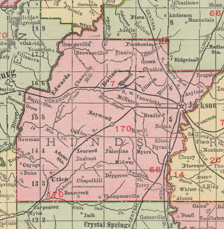 Hinds County Mississippi 1911 Map Rand McNally Jackson Tougaloo