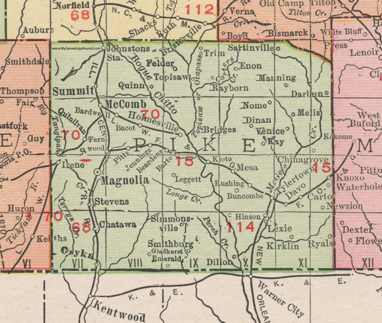 Pike County Ms Gis Pike County, Mississippi, 1911, Map, Rand Mcnally, Magnolia, Mccomb, Osyka