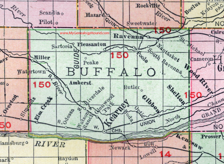 Buffalo County Nebraska 1912 Map Rand McNally Kearney Ravenna