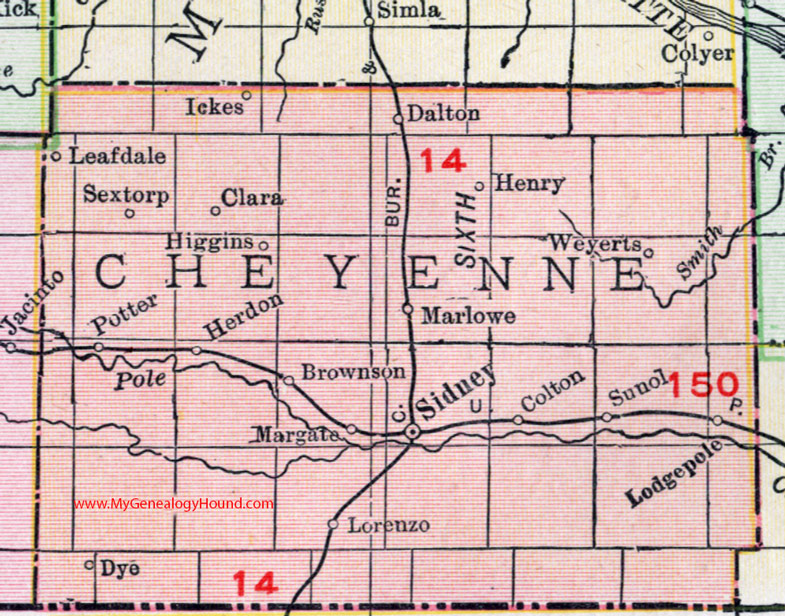Cheyenne County, Nebraska, map, 1912, Sidney, Lodgepole, Sunol, Potter
