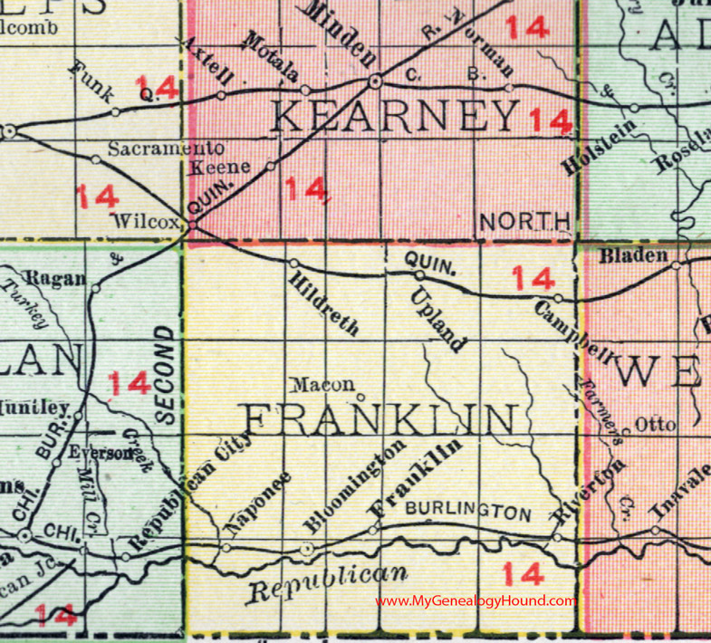 Franklin County, Nebraska, 1912, Map, Rand McNally, Franklin City, Bloomington, Hildreth, Campbell, Riverton, Naponee, Upland, Macon