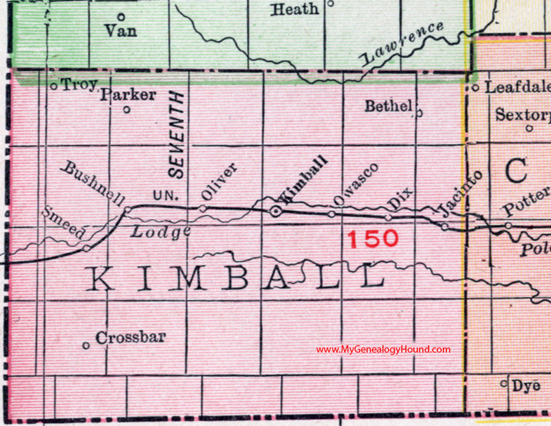 Kimball County, Nebraska, map, 1912, Kimball City, Bushnell, Smeed, Crossbar, Owasco, Jacinto, Parker, Troy, Bethel, Oliver, Dix