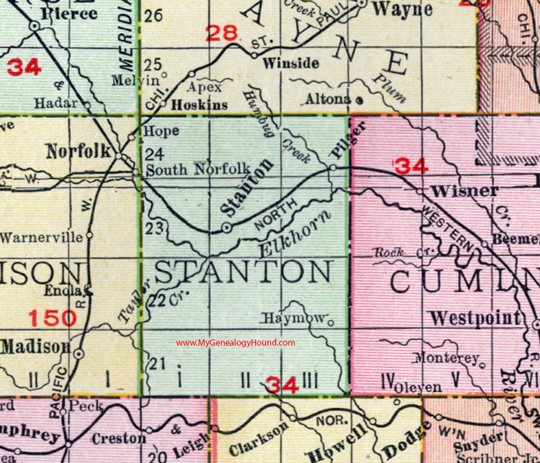 Stanton County, Nebraska, map, 1912, Stanton City, Pilger, Haymow