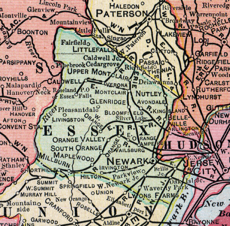Essex County, New Jersey, 1905, Map, Newark, East Orange, Millburn, Bloomfield, Verona, Caldwell, Cedar Grove, Irvington, Maplewood, Montclair