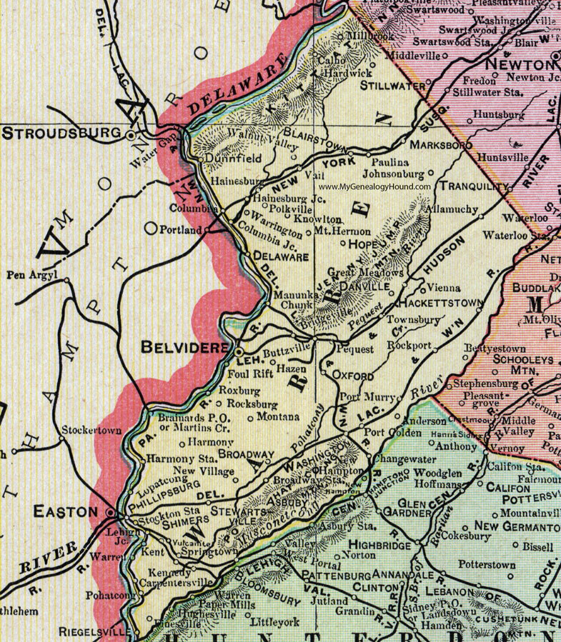 Warren County, New Jersey, 1905, Map, Cram, Belvidere, Phillipsburg, Washington, Hackettstown, Blairstown, Columbia, Port Murray, Buttzville, Stewartsville, Oxford, Marksboro