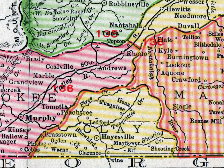 Clay County, North Carolina, 1911, Map, Rand McNally, Hayesville