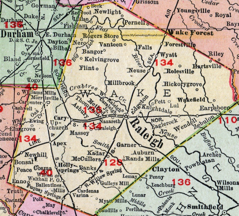 Wake County North Carolina 1911 Map Rand McNally Raleigh Wake
