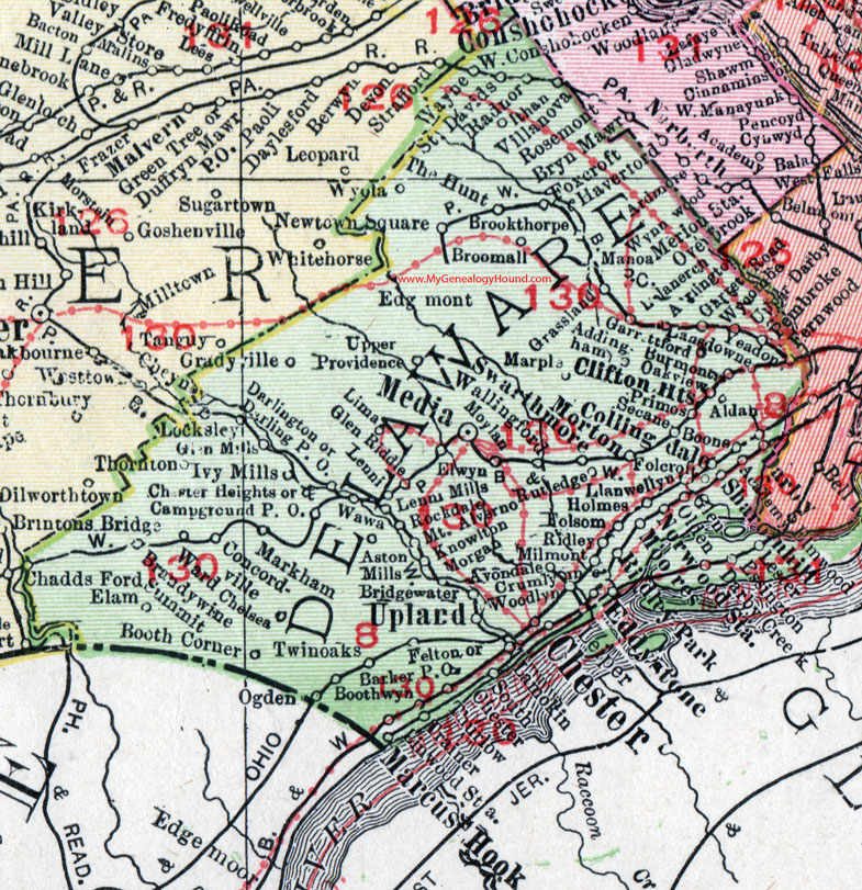 Delaware County, Pennsylvania 1911 Map by Rand McNally, Chester, Media, , Marcus Hook, Darby, Folcroft, Lansdowne, Essington, Villanova, Wayne, Chadds Ford, Eddystone, Upland, Swarthmore, PA