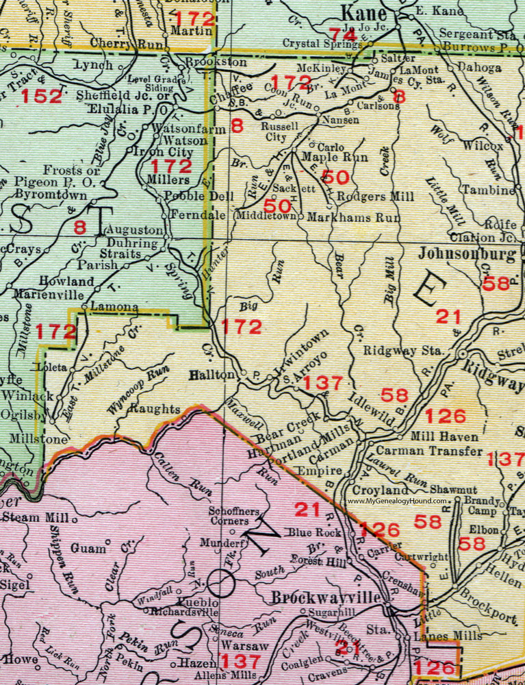 Western Elk County, Pennsylvania on an 1911 map by Rand McNally.