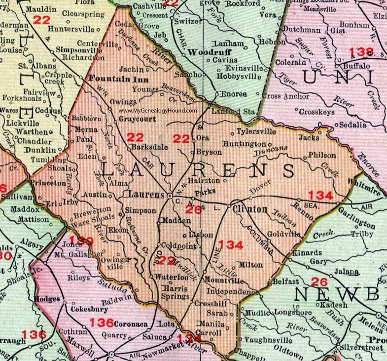 Laurens County South Carolina 1911 Map Rand McNally Laurens City