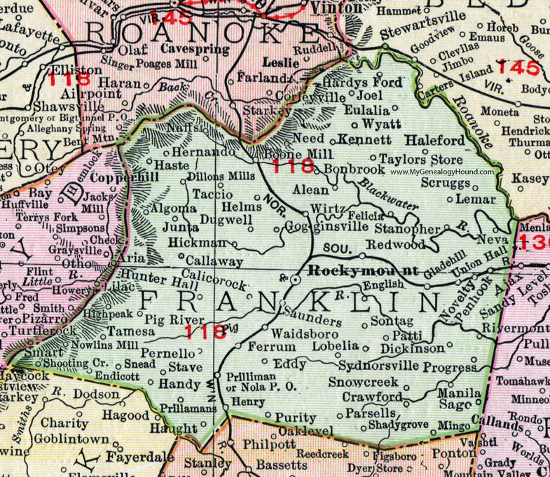 Franklin County Va Gis Map Franklin County, Virginia, Map, 1911, Rand Mcnally, Rocky Mount, Neva,  Gogginsville