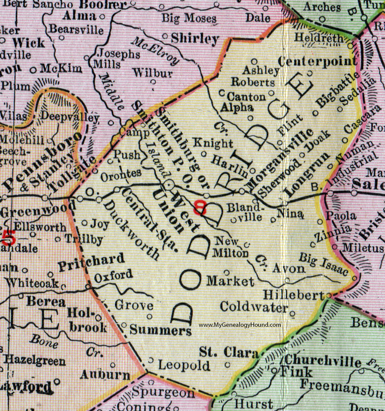 Doddridge County, West Virginia 1911 Map by Rand McNally, West Union, Longrun, Morgansville, Center Point, Smithburg, Blandville, New Milton, Leopold, Greenwood, Orontes, Knight, Sedalia, Heldreth, Avon, Hillebert, WV