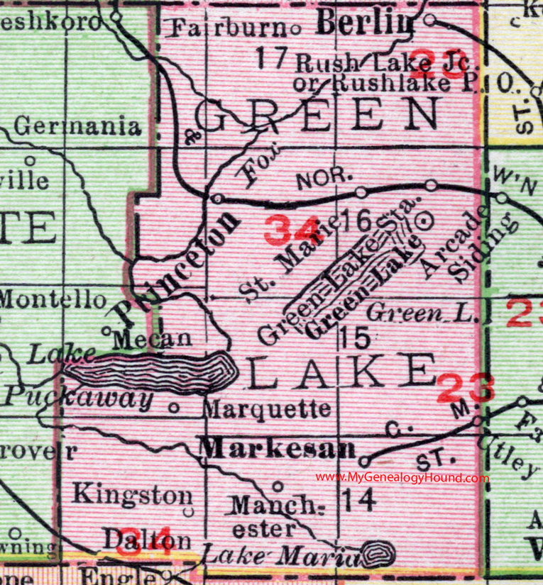 Green Lake County Wisconsin Map 1912 Princeton Berlin Markesan