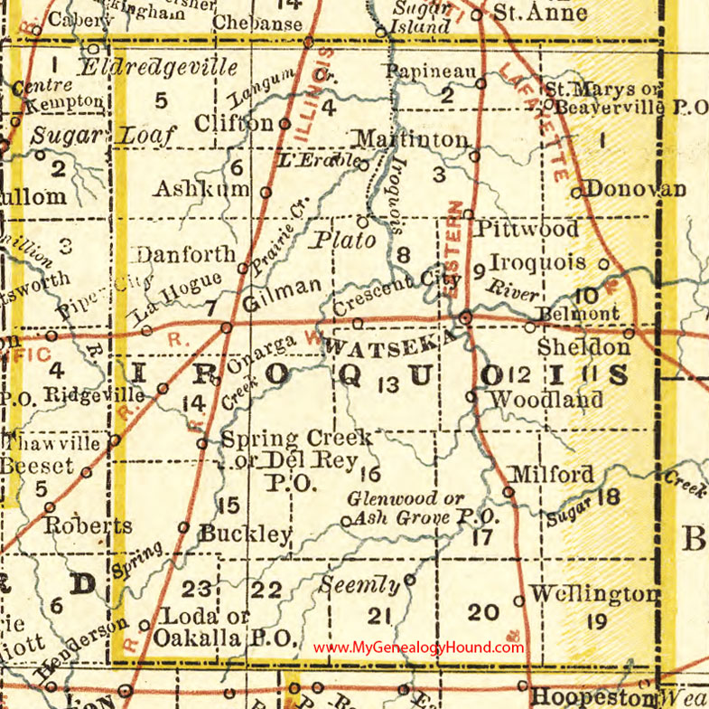 Iroquois County, Illinois 1881 Map, Watseka, Milford, Gilman, Onarga, Ashkum, Chebanse, Sheldon 