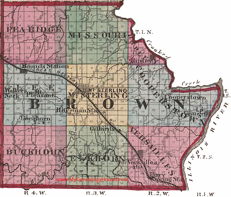 Brown County, Illinois 1870 Map Mt. Sterling, La Grange, Mounds Station, Ripley, Versailles, Buckhorn, Cooperstown, Gilbirds, Hersman
