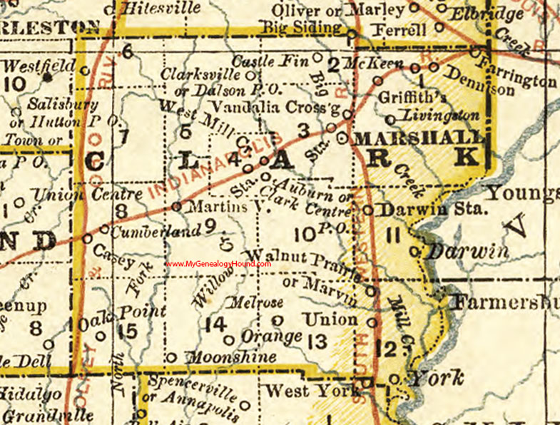Clark County, Illinois 1881 Map, Marshall, Casey, Martinsville, Westfield, Melrose, Moonshine, Casey, McKeen, Dennison