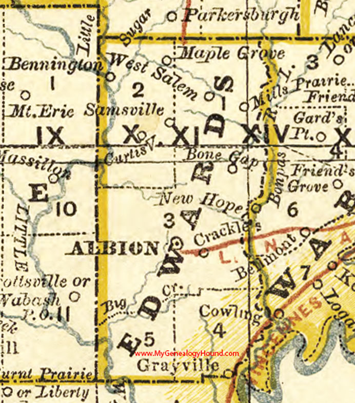 Edwards County, Illinois 1881 Map, Albion, Bone Gap, Crackle, Curtis V., Grayville, Maple Grove, Mills Prairie, Samsville, West Salem