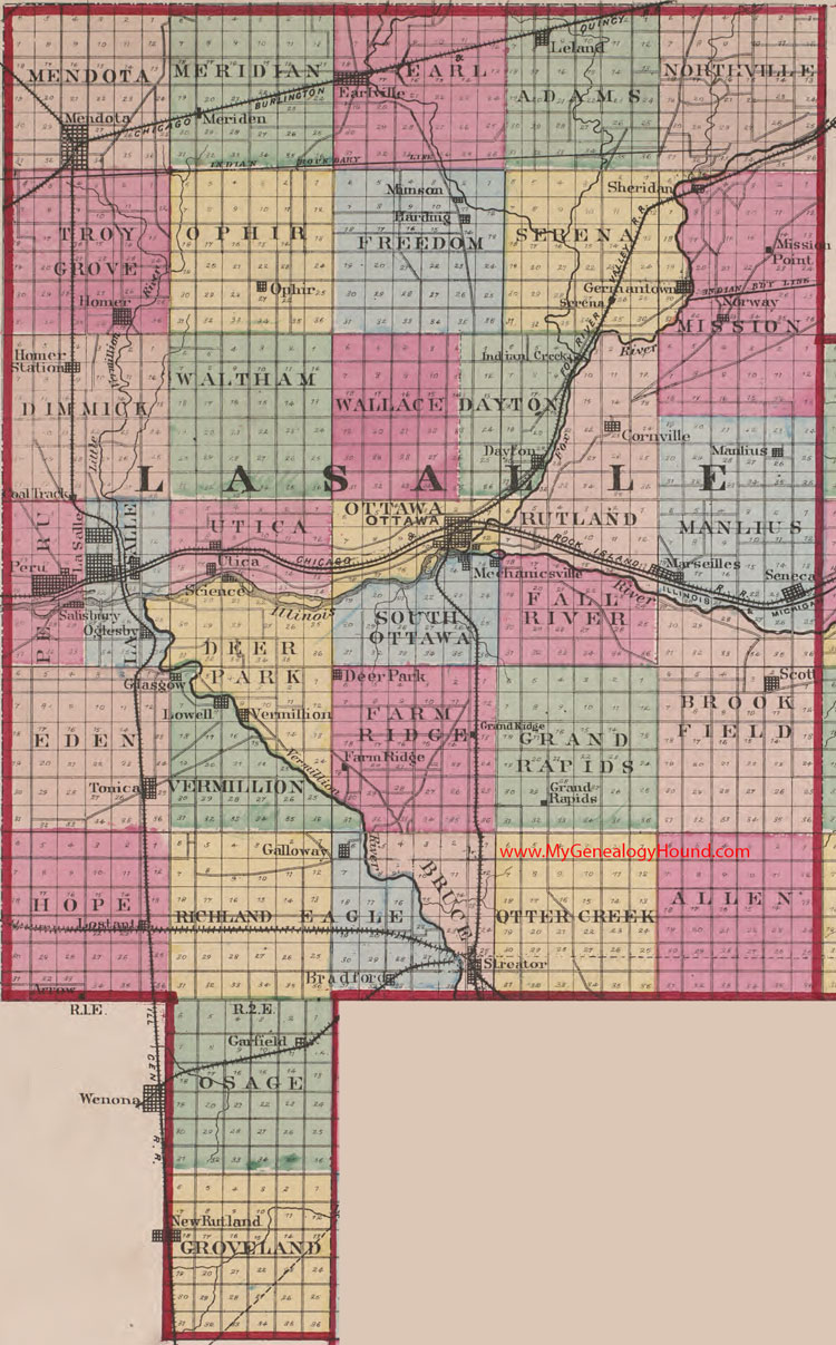 LaSalle County Illinois 1870 Map