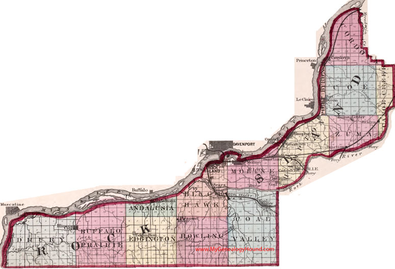 Rock Island County Illinois 1870 Map