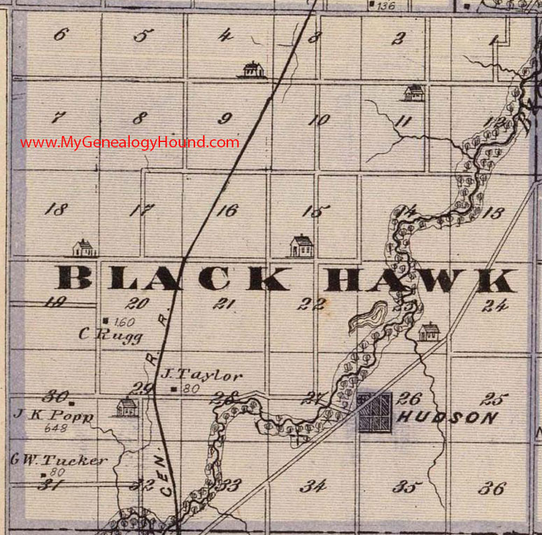 Black Hawk Township, Black Hawk County, Iowa, 1875, Map, Hudson, IA