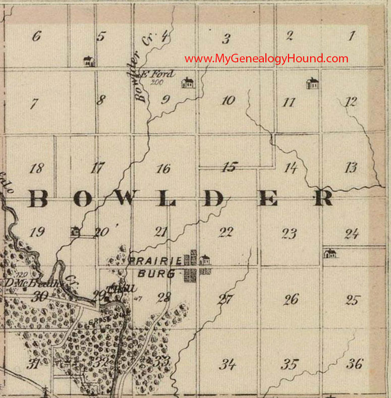 Bowlder Township, Linn County, Iowa, 1875, Map, Prairieburg, IA