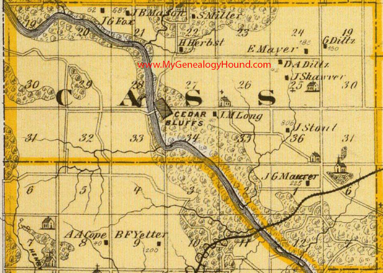 Cass Township, Cedar County, Iowa, 1875, Map, Cedar Bluffs, IA