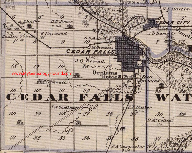 Cedar Falls Township, Black Hawk County, Iowa, 1875, Map, Cedar City, Cedar Falls, IA