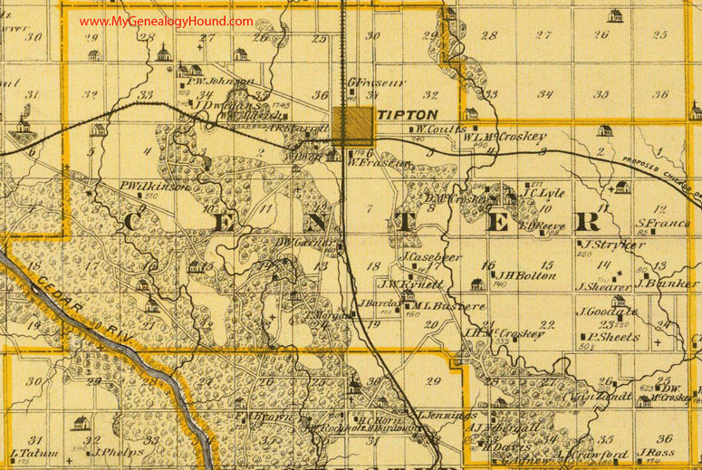 Center Township, Cedar County, Iowa, 1875, Map, Tipton, IA