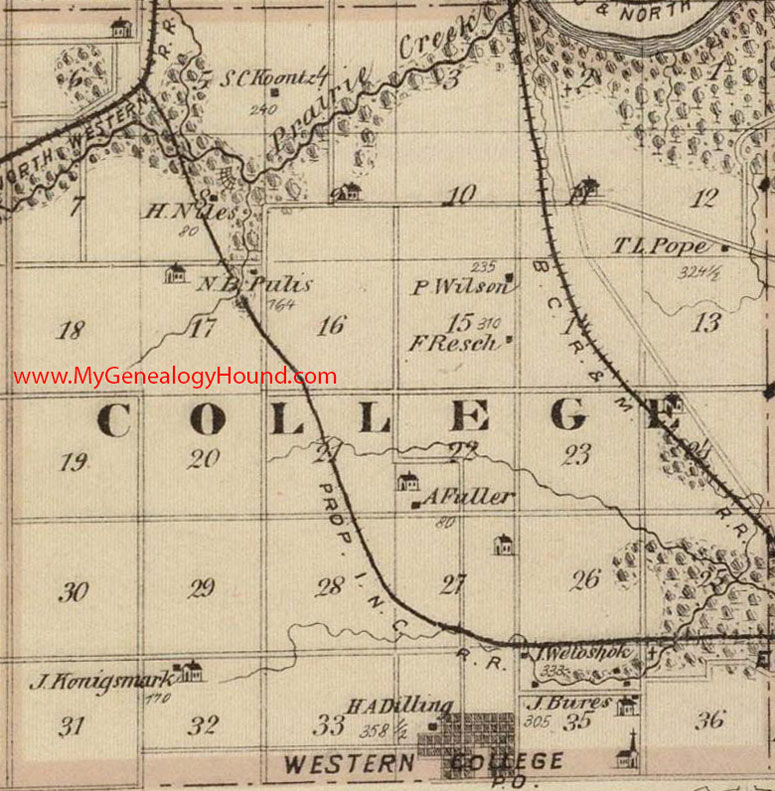 College Township, Linn County, Iowa, 1875, Map, Western College, IA