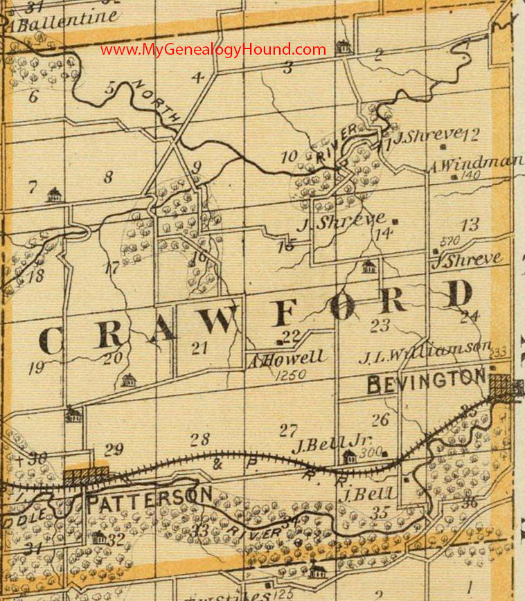 Crawford Township, Madison County, Iowa, 1875, Map, Bevington, Patterson, IA