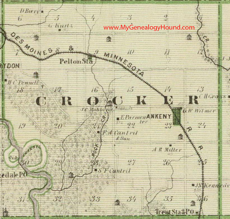 Crocker Township, Polk County, Iowa, 1875, Map, Ankeny, Pelton Station, Trent Station, IA