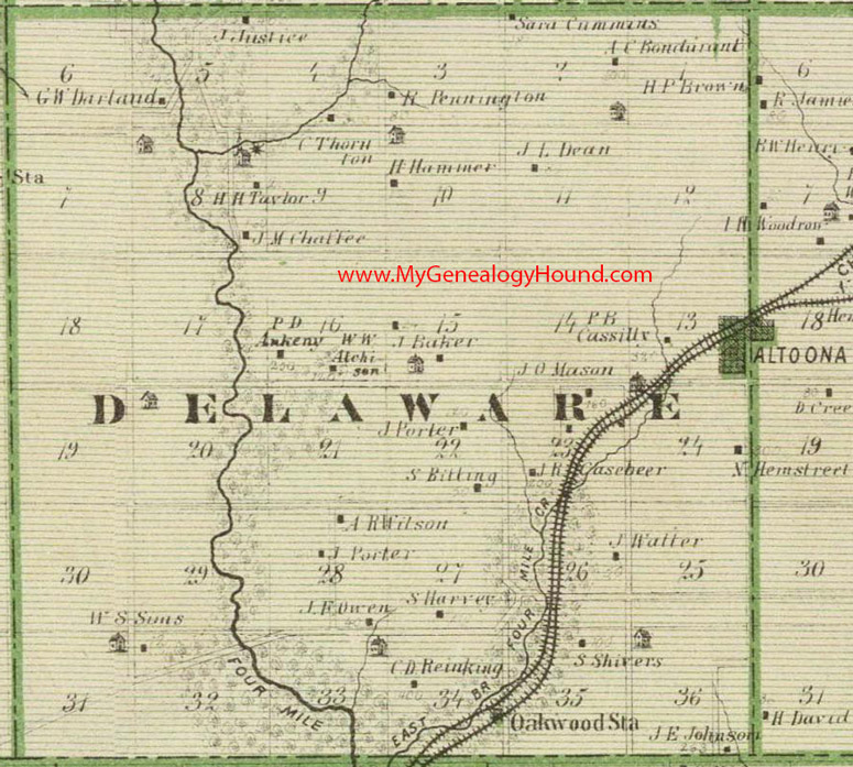 Delaware Township, Polk County, Iowa, 1875, Map, Altoona, Oakwood Station, IA