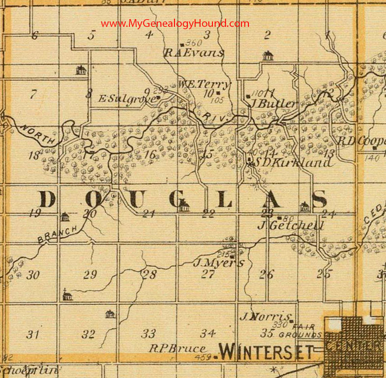 Douglas Township, Madison County, Iowa, 1875, Map, Winterset, IA