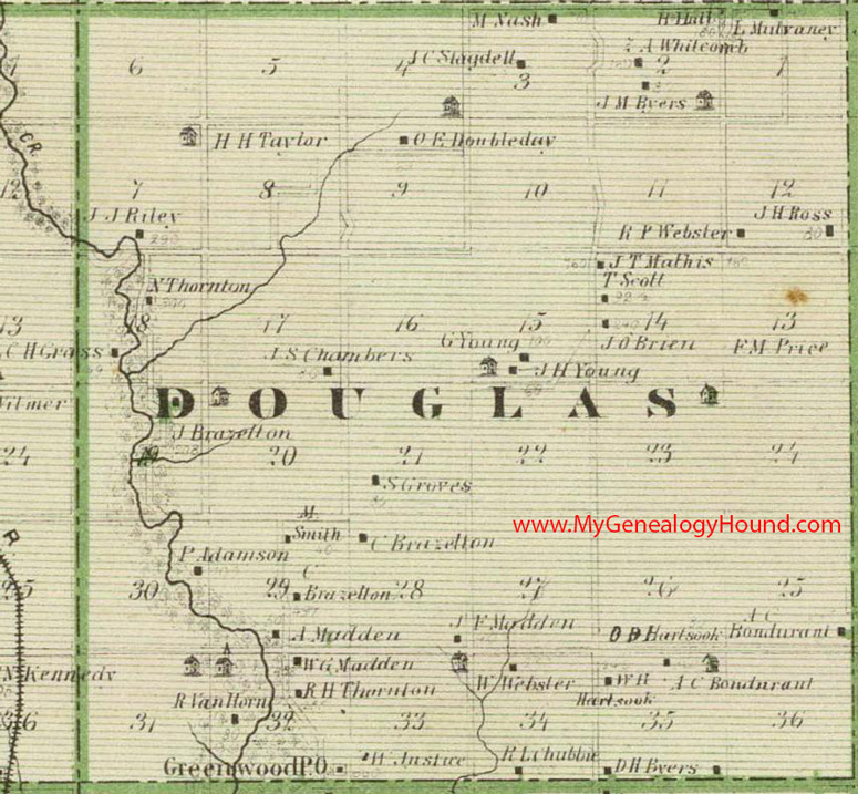 Douglas Township, Polk County, Iowa, 1875, Map, Greenwood, IA