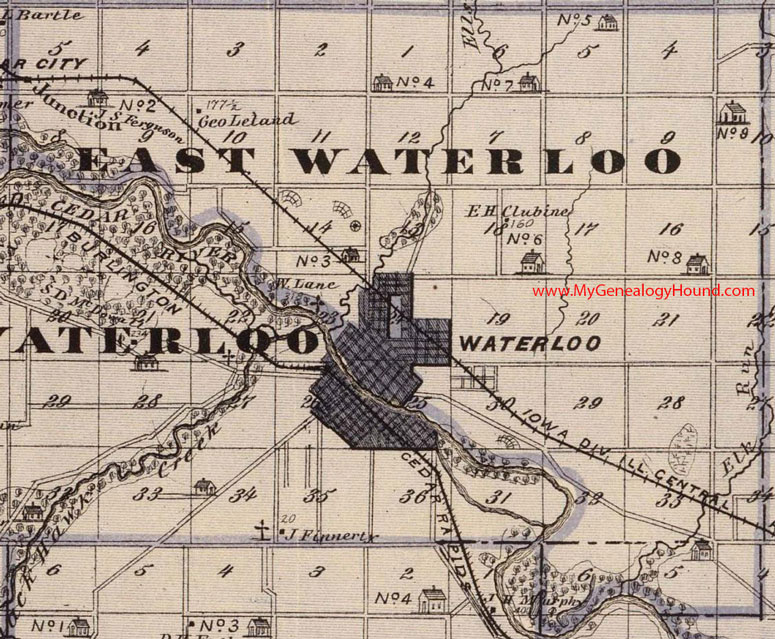 East Waterloo Township, Black Hawk County, Iowa, 1875, Map, Waterloo, IA